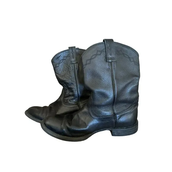 Ariat Mens Heritage Roper Boots 10 B‎ Black Leather Cowboy Western