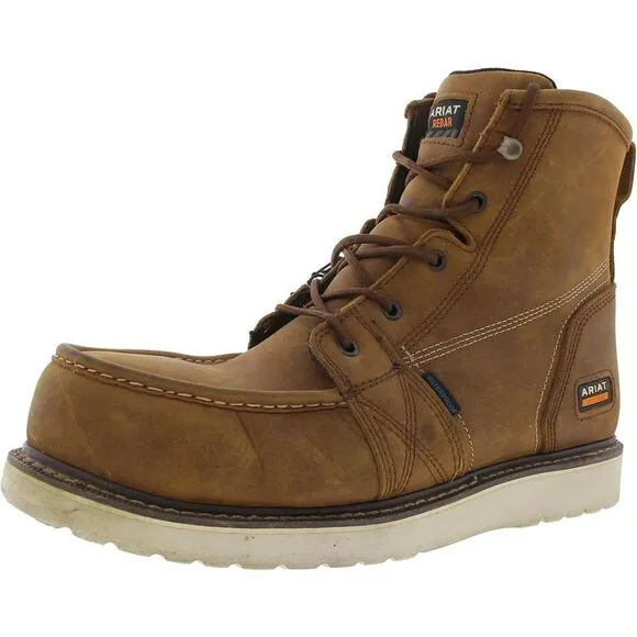 Ariat Mens Rebar Wedge Tan Lace-Up Leather Work &amp; Safety Boots Used