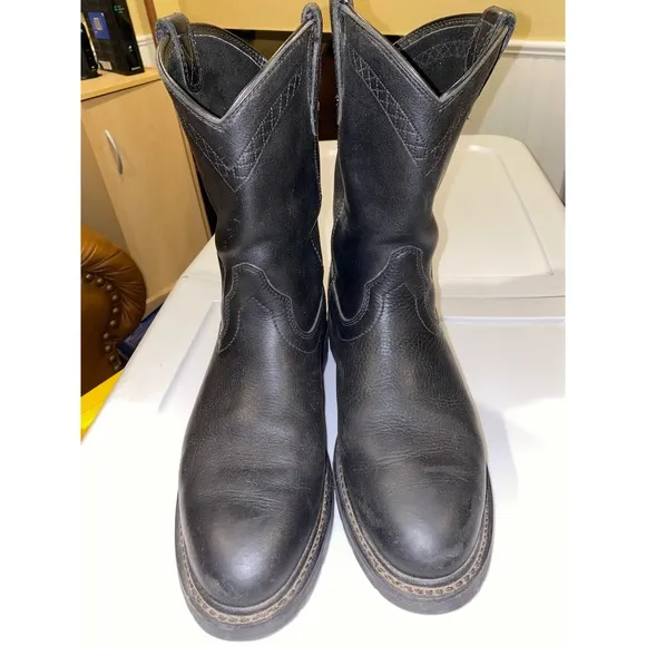 Ariat Men's Sierra Western Work Boots Soft Toe Leather Round Toe Black Size 11 D
