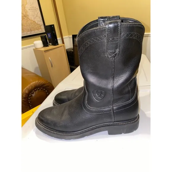 Ariat Men's Sierra Western Work Boots Soft Toe Leather Round Toe Black Size 11 D