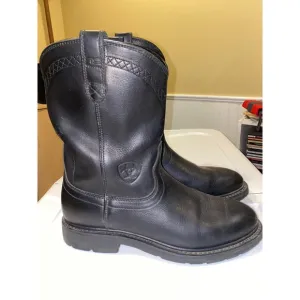 Ariat Men's Sierra Western Work Boots Soft Toe Leather Round Toe Black Size 11 D
