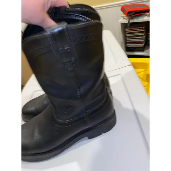 Ariat Men's Sierra Western Work Boots Soft Toe Leather Round Toe Black Size 11 D