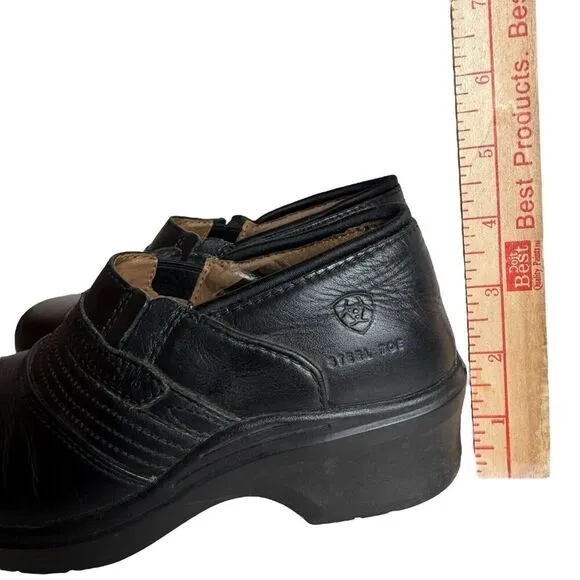 Ariat Women's 7B Steel Toe Clog Work Shoes 10002368 Black Leather Slip Resisting