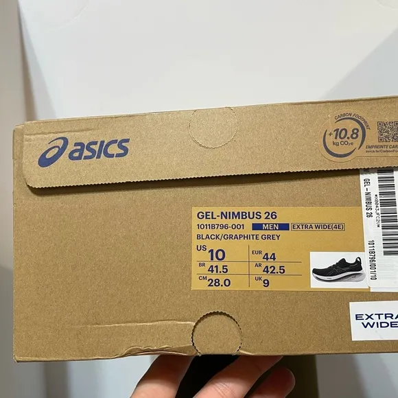 ASICS Gel-Nimbus 26 Men’s Running Shoes 10 Extra Wide Black/Graphite Grey NWT