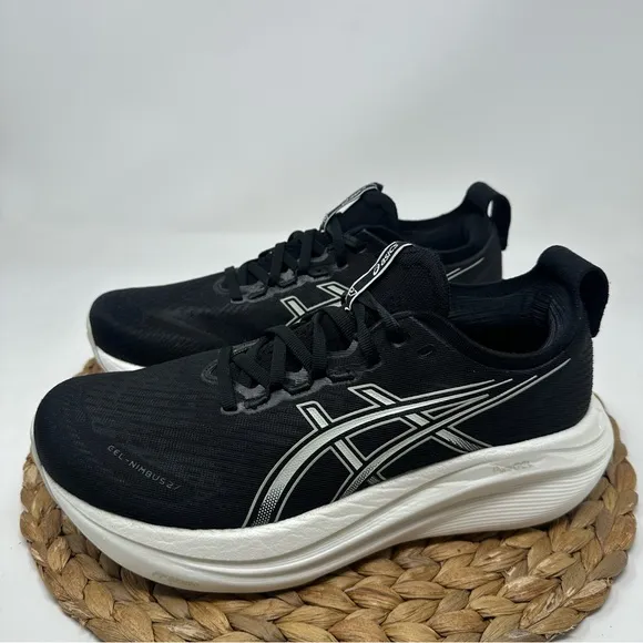 ASICS Gel Nimbus 27 Running Shoes Black Lake Grey White Size 8 Men's