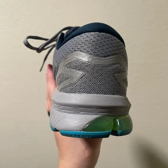 ASICS Gray Running Shoes with Blue and Green Accents