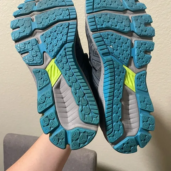 ASICS Gray Running Shoes with Blue and Green Accents