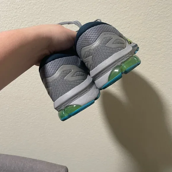 ASICS Gray Running Shoes with Blue and Green Accents