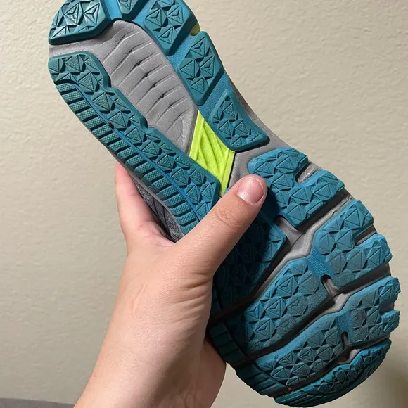 ASICS Gray Running Shoes with Blue and Green Accents