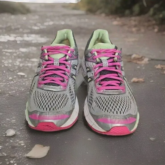 ASICS GT-1000 Athletic Running Shoes  Gray /Pink /Lime Womens Size 11