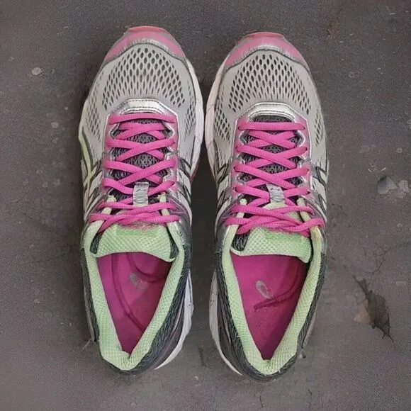 ASICS GT-1000 Athletic Running Shoes  Gray /Pink /Lime Womens Size 11