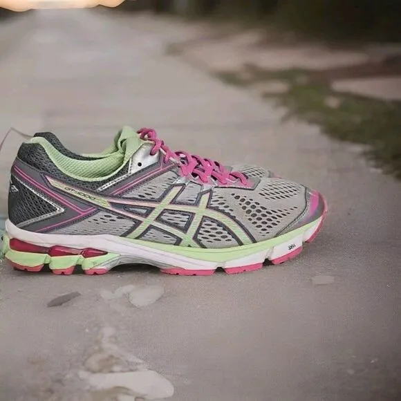 ASICS GT-1000 Athletic Running Shoes  Gray /Pink /Lime Womens Size 11