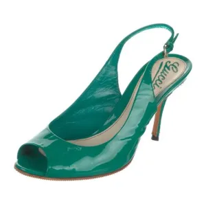 Authentic GUCCI Green Patent Leather Peep Toe Heel Shoes Size 7