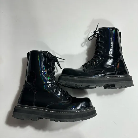 Avenger Fortune Work Boots Women 9 Vegan Black Leather Combat Lace Up Safety Toe