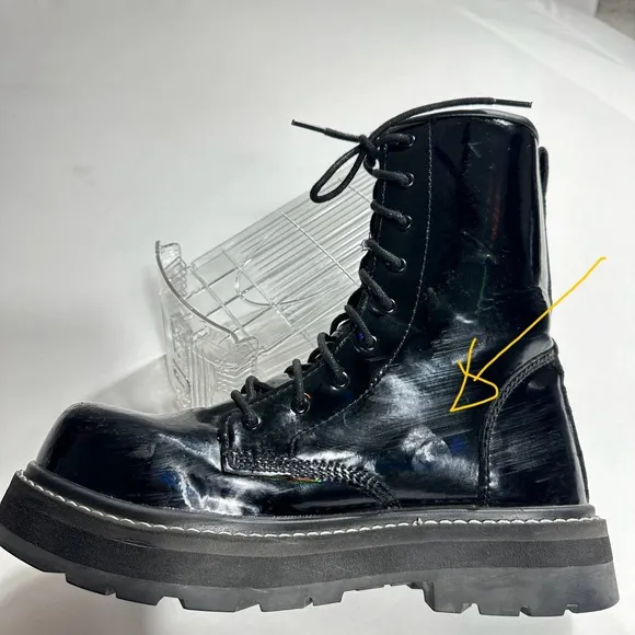Avenger Fortune Work Boots Women 9 Vegan Black Leather Combat Lace Up Safety Toe