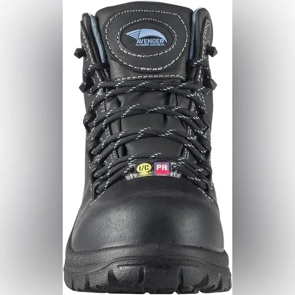 Avenger Safety Black Lace Up Leather Work Boots for Women 7 WIDE