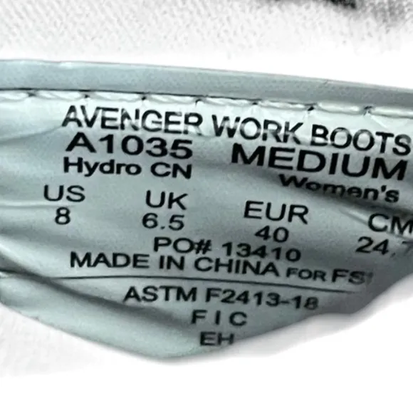 Avengers Work Boots Composite Toe • Black Low Top No Lace • Size 8