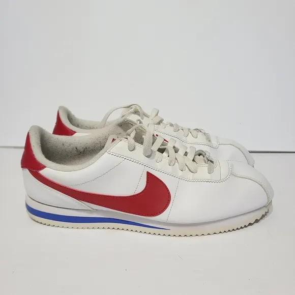 B35 Nike Cortez Basic Forrest Gump Mens 13 Shoes White Red Leather Sneakers