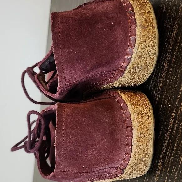 Birkenstock Suede Gary Lace Up Shoes Burgundy Size 6 Boho Comfort