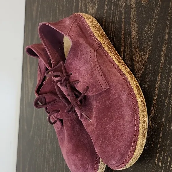 Birkenstock Suede Gary Lace Up Shoes Burgundy Size 6 Boho Comfort