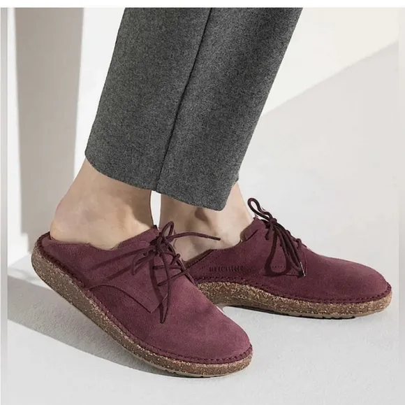 Birkenstock Suede Gary Lace Up Shoes Burgundy Size 6 Boho Comfort