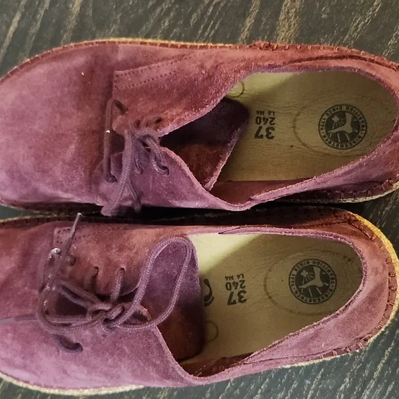 Birkenstock Suede Gary Lace Up Shoes Burgundy Size 6 Boho Comfort