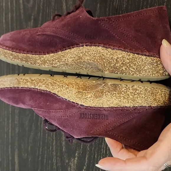 Birkenstock Suede Gary Lace Up Shoes Burgundy Size 6 Boho Comfort