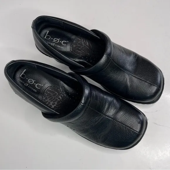 BOC Born Concepts Lesa Black Pebbled Leather Wedge Heeled Shoes Clog Size 7
