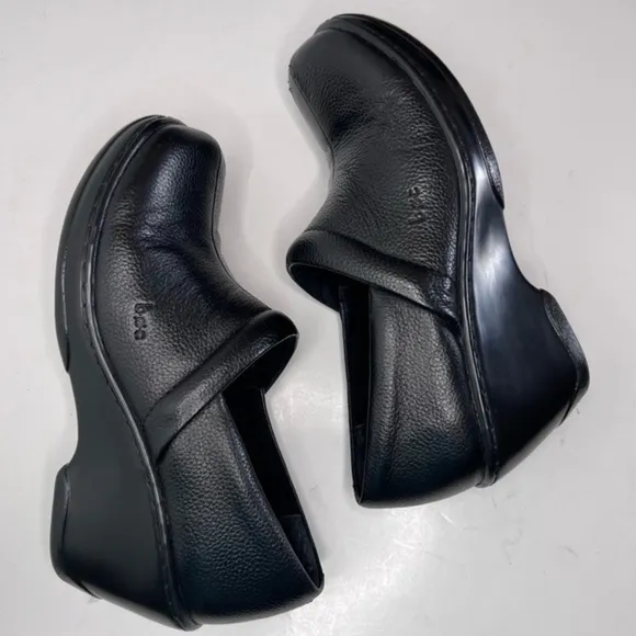 BOC Born Concepts Lesa Black Pebbled Leather Wedge Heeled Shoes Clog Size 7
