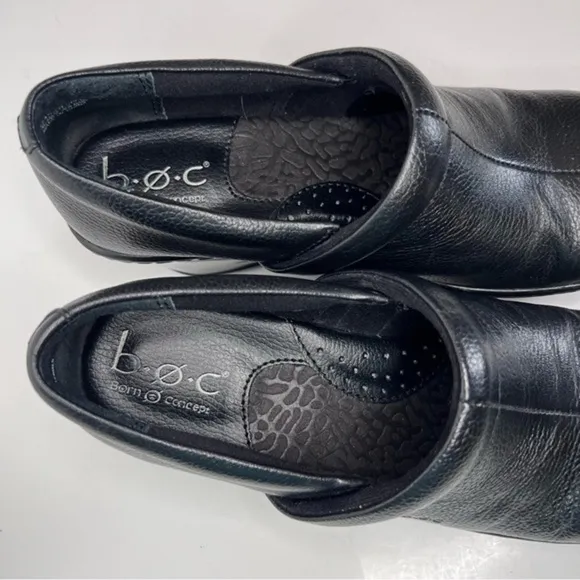 BOC Born Concepts Lesa Black Pebbled Leather Wedge Heeled Shoes Clog Size 7