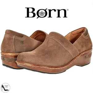 Born Bailie Clog Grey Brown Tan Leather Suede Women’s Comfortable Shoes 8.5 40