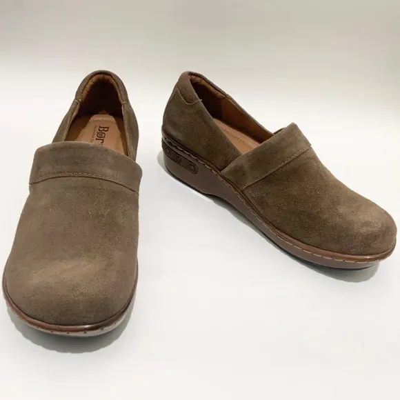 Born Bailie Clog Grey Brown Tan Leather Suede Women’s Comfortable Shoes 8.5 40