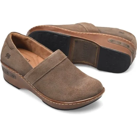 Born Bailie Clog Grey Brown Tan Leather Suede Women’s Comfortable Shoes 8.5 40