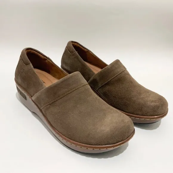 Born Bailie Clog Grey Brown Tan Leather Suede Women’s Comfortable Shoes 8.5 40
