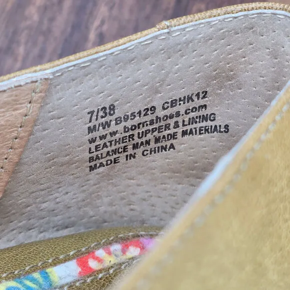 Born Ballet Flats Women's 7 Yellow Brown Leather Floral Slip On Comfort Shoes