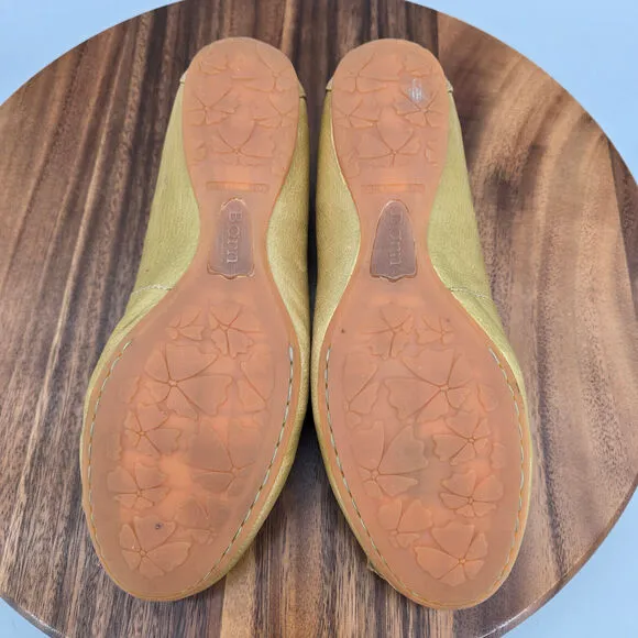 Born Ballet Flats Women's 7 Yellow Brown Leather Floral Slip On Comfort Shoes
