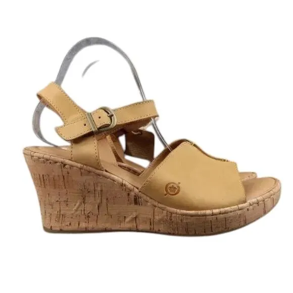 Born Shoes Women 11 Sandal Wedge Leather Ankle Strap Open Toe Agnio Cork Comfort