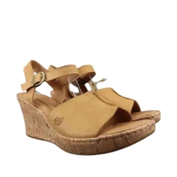 Born Shoes Women 11 Sandal Wedge Leather Ankle Strap Open Toe Agnio Cork Comfort