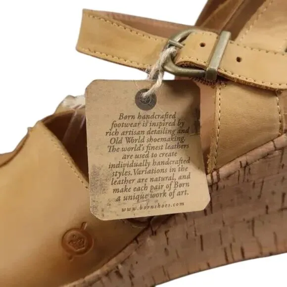 Born Shoes Women 11 Sandal Wedge Leather Ankle Strap Open Toe Agnio Cork Comfort