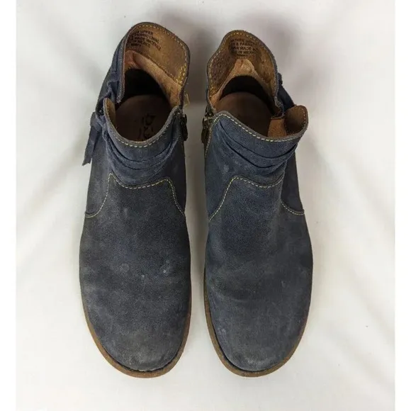 Born Wynter Comfort 8.5 Shoes Blue Suede Leather Ankle Bootie Side Zip Moccasins