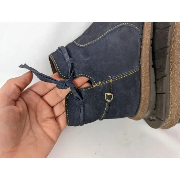 Born Wynter Comfort 8.5 Shoes Blue Suede Leather Ankle Bootie Side Zip Moccasins