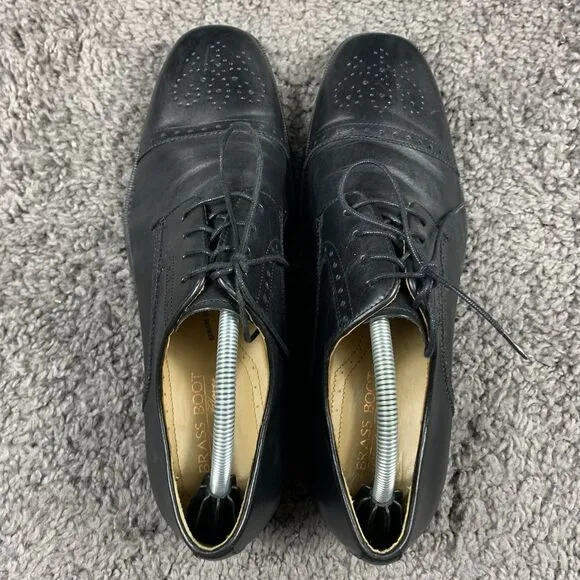 Brass Boot Men's 10 M Black Leather Dress Cap Toe Shoes