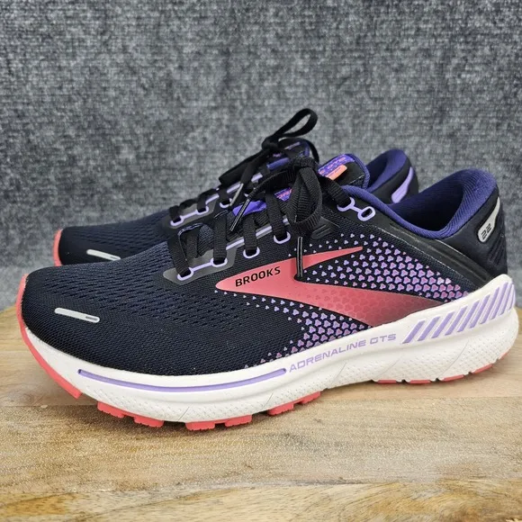 Brooks Adrenaline GTS 22 Womens Size 10 Black Blue Running Shoes 1203531B080