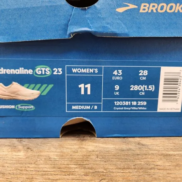 Brooks Adrenaline GTS 23 Size 11 Womens Crystal Grey White Beige Running Shoes
