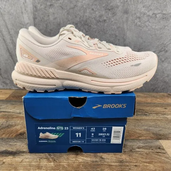 Brooks Adrenaline GTS 23 Size 11 Womens Crystal Grey White Beige Running Shoes
