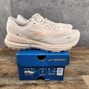 Brooks Adrenaline GTS 23 Size 7 Womens Crystal Grey White Beige Running Shoes