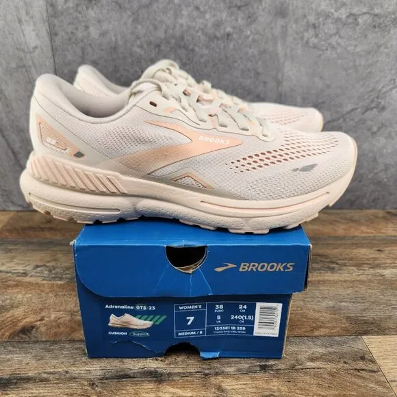 Brooks Adrenaline GTS 23 Size 7 Womens Crystal Grey White Beige Running Shoes