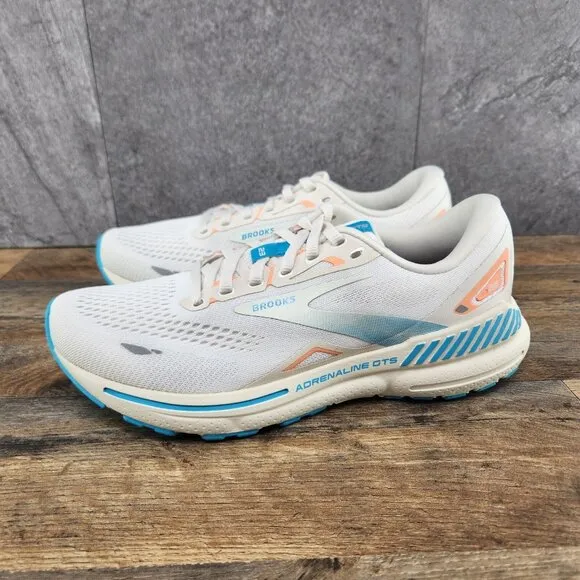 Brooks Adrenaline GTS 23 Size 8.5 Womens Coconut Papaya Blue White Running Shoes