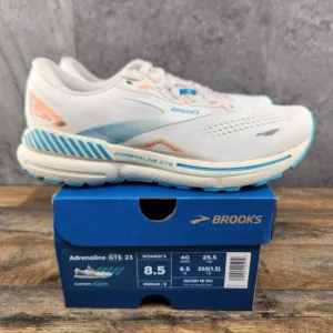 Brooks Adrenaline GTS 23 Size 8.5 Womens Coconut Papaya Blue White Running Shoes