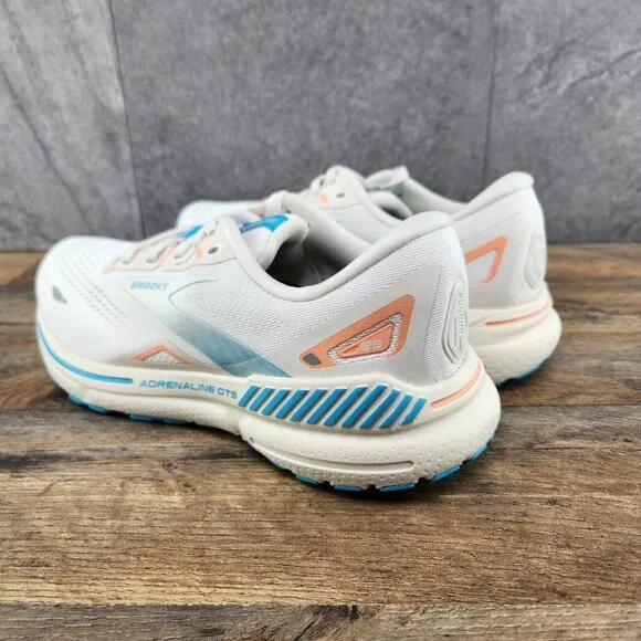Brooks Adrenaline GTS 23 Size 8.5 Womens Coconut Papaya Blue White Running Shoes